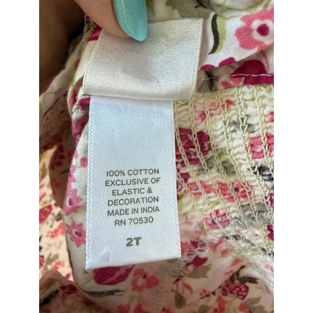 Janie and Jack Girls Pink Floral Smocked Button Back Cotton Blouse Size 2T
